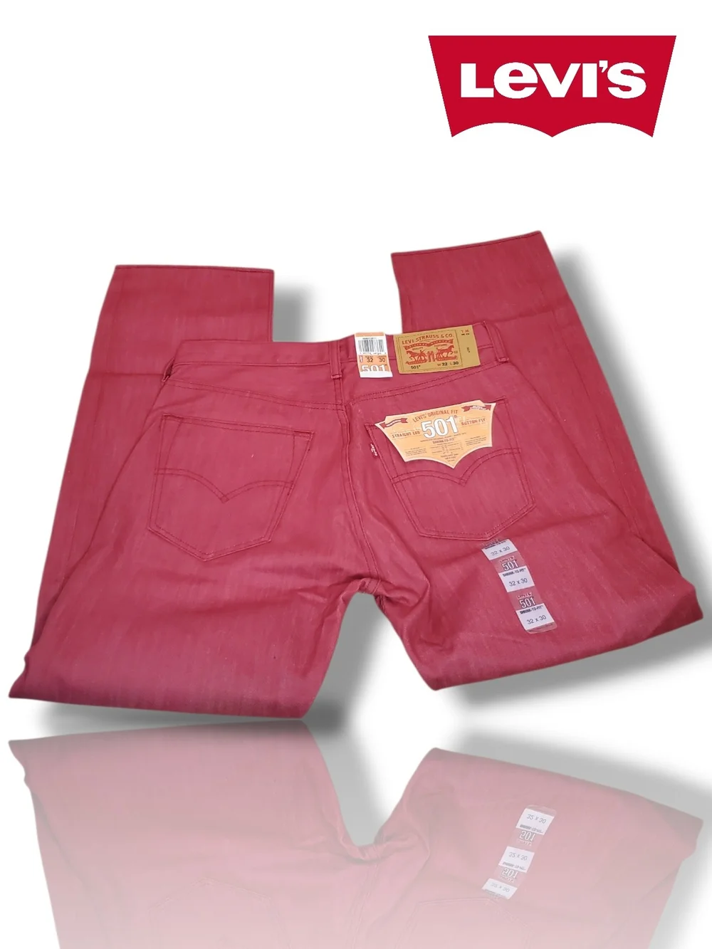 NWT Levi's 501 Men's Red New Straight-Leg Jeans Size 32x30 Shrink-to-Fit